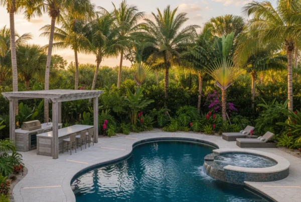 Custom inground pool with tropical landscaping in Central Florida