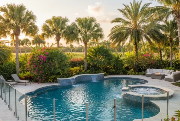 Custom pool with safety fence in Central Florida outdoor living area